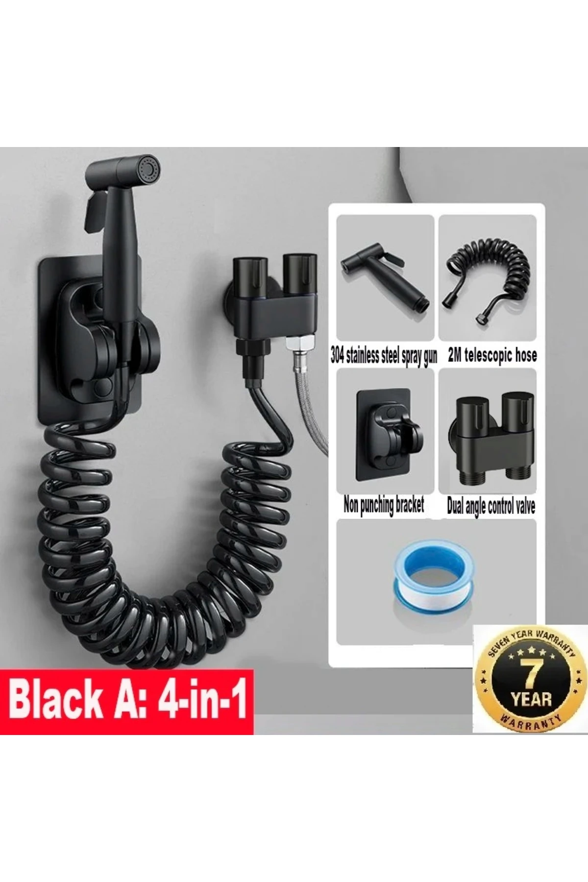 Banyo Bide Basınçlı Püskürtücü Taharet Musluğu Klozet Hortumu Siyah İthal 7 Yıl Garantili