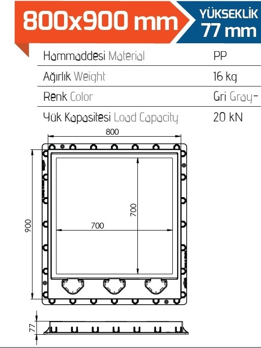 80x90 Menteşeli Rögar Kapağı / Çerçeve + Düz Kapak