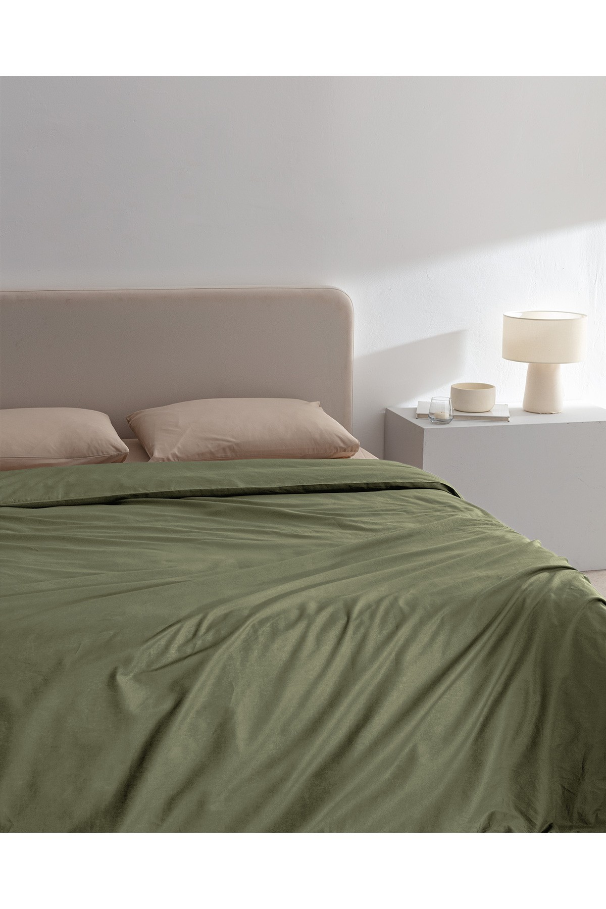 Manon King Size %100 Pamuk Ranforce Düz Nevresim - Haki