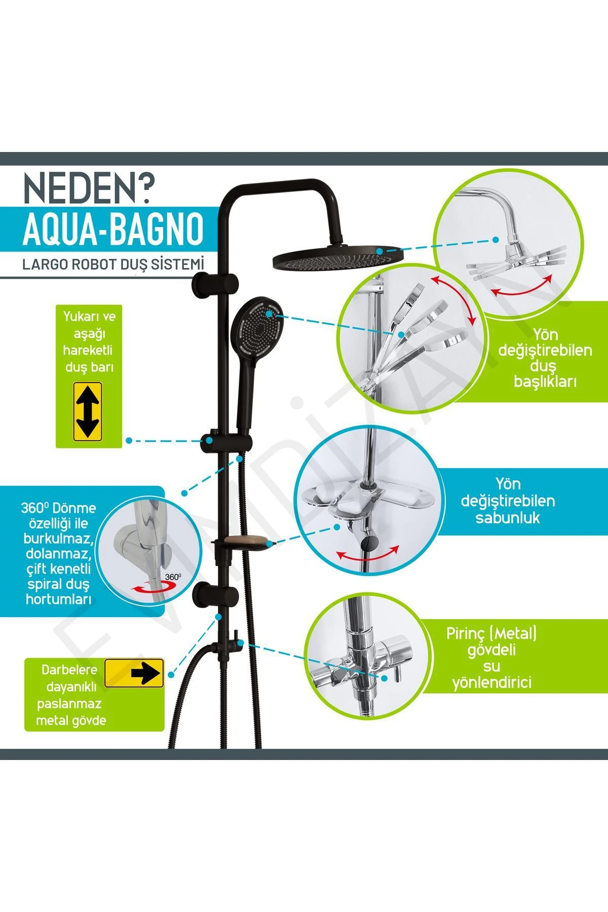 Largo Tepe Robot Duşu Seti - Mat Siyah
