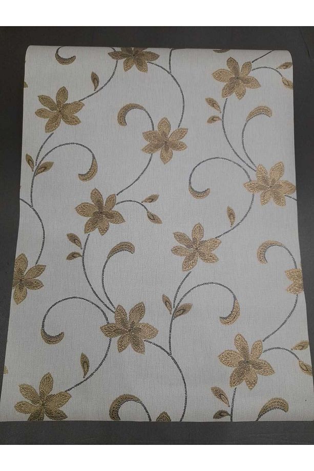 Çiçek Desenli Gold Detaylı Avangart Duvar Kağıdı (5m2)
