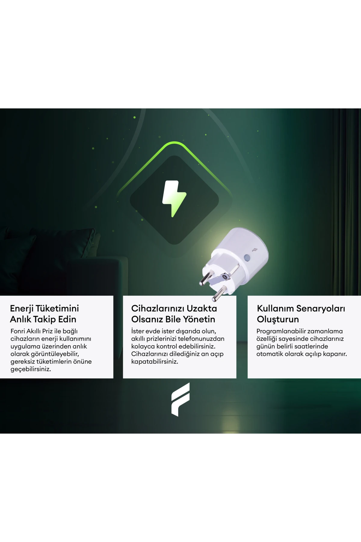 Akıllı Priz (16 AMPER) 3'lü Set, Uzaktan Kontrol, Anlık Enerji Tüketim Takip, Zamanlayıcı, Tuya