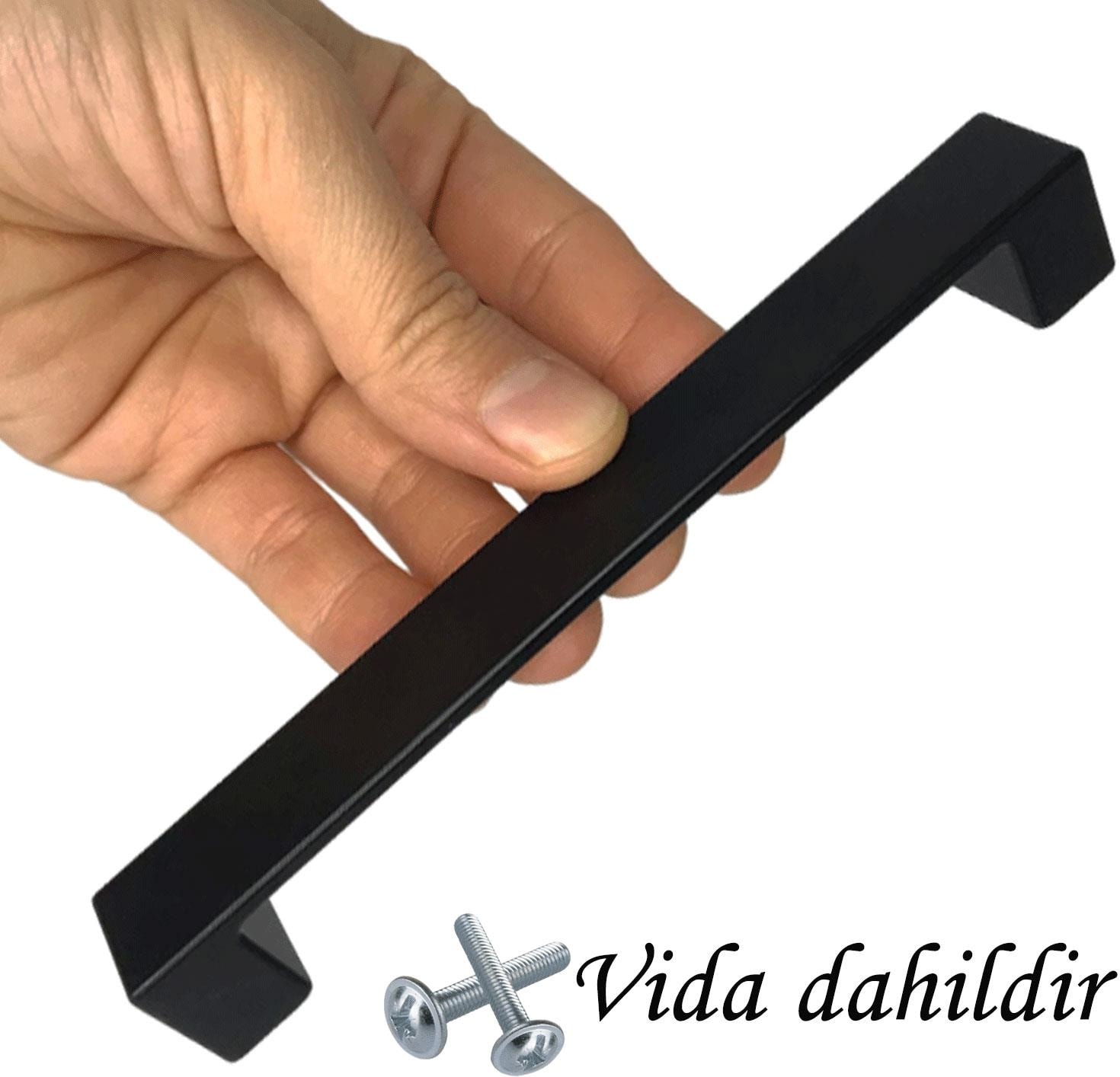 4 Adet Bihter Düz Kulp 128 mm Siyah Mutfak Kulpu Çekmece Dolap Kapak Kulbu Metal Mobilya Dolabı K.