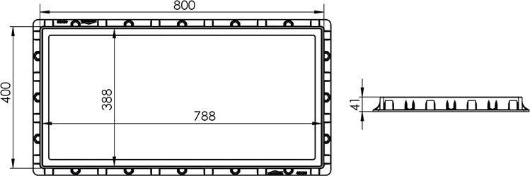 40X80 Dikdörtgen Plastik Rögar Kapağı / Çerçeve + Düz Kapak