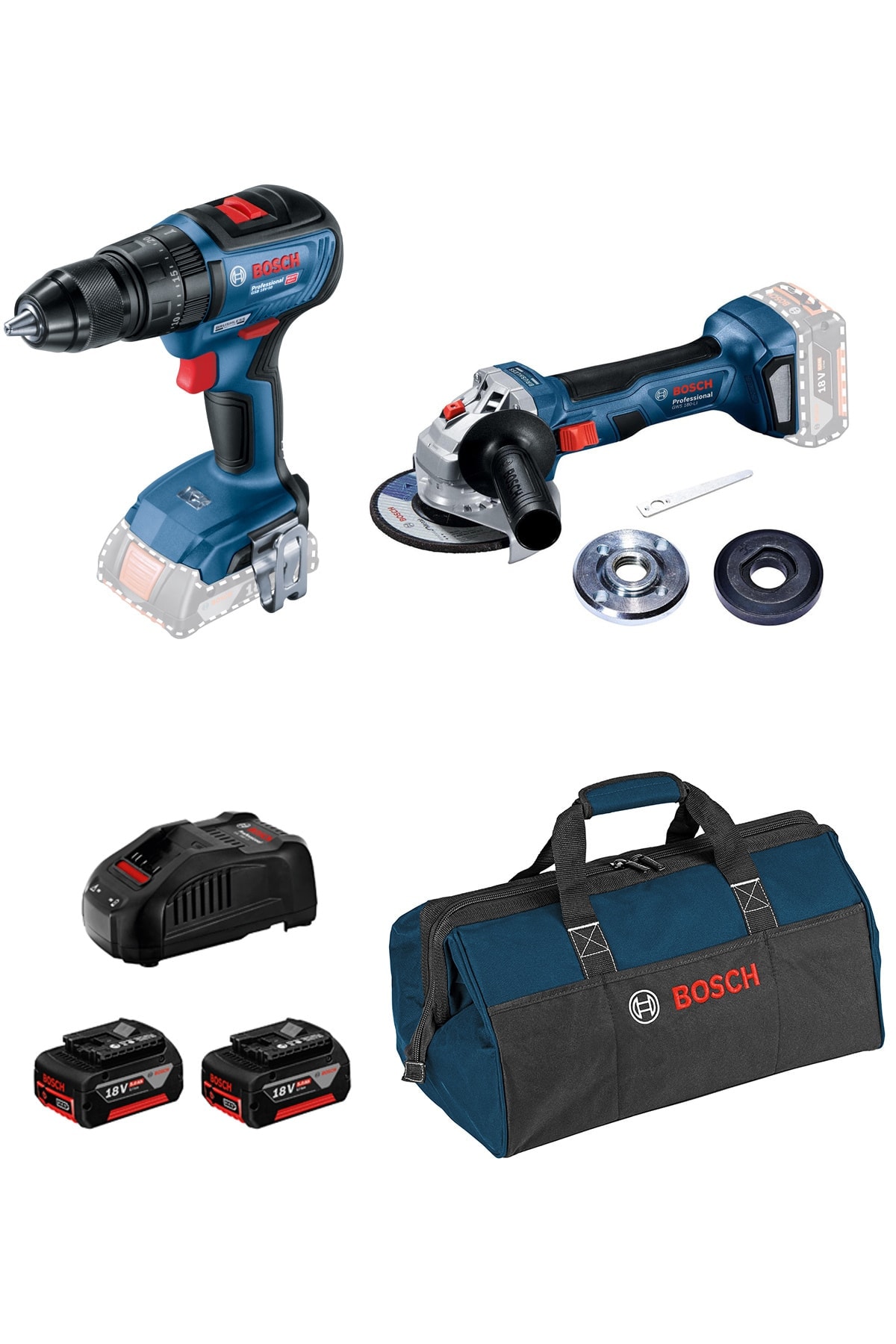 BOSCH Pro-mix Akülü Solo Set(gsr18v-50+gws 180 Solo+18v Başlangıç Seti 2x5.0ah+gal1880cv+çanta)