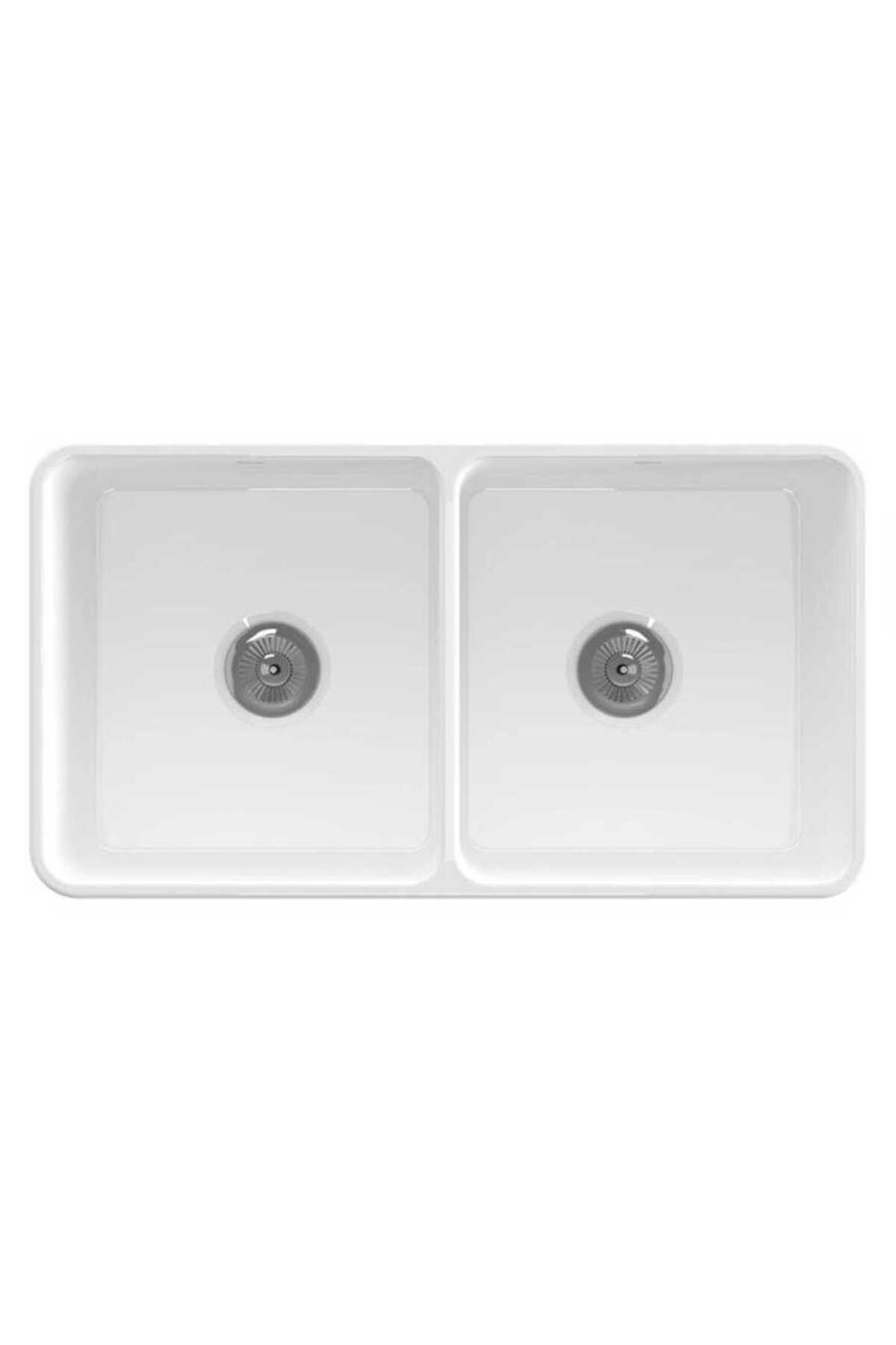 Lavello Dekorlu Çift Gözlü Mutfak Eviyesi 84 Cm 1601-001-0120 Beyaz
