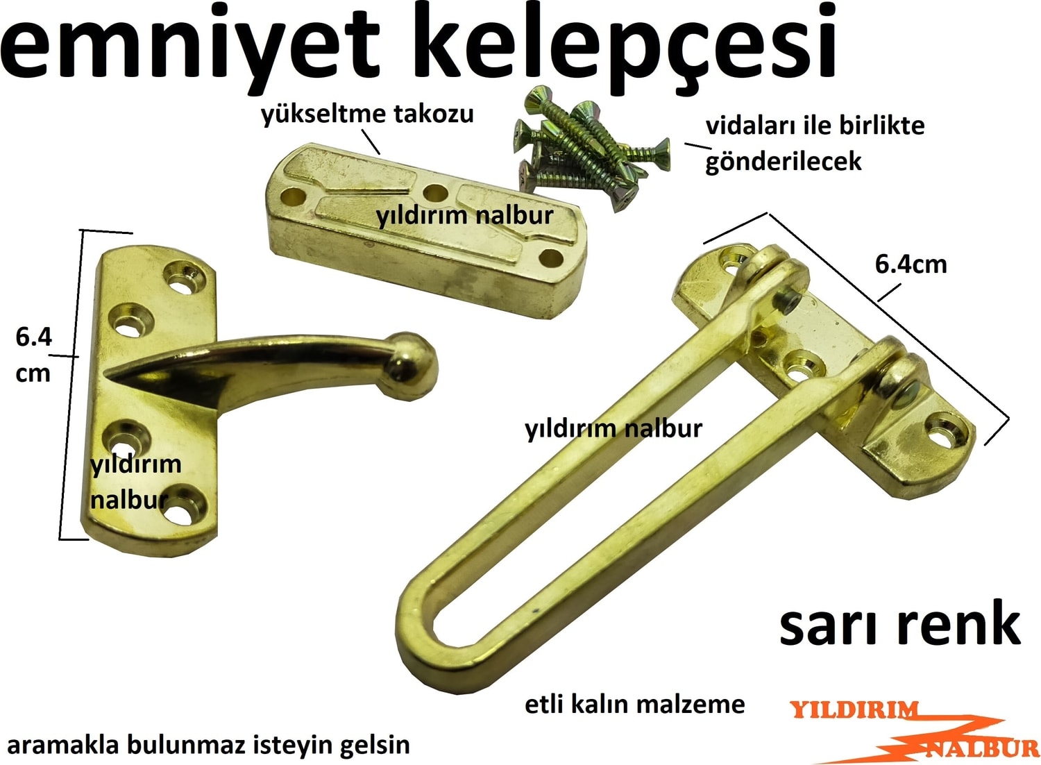 Çelik Kapı Emniyet Kelepçesi Sarı Renk Kalın Renk Hırsız Kilidi