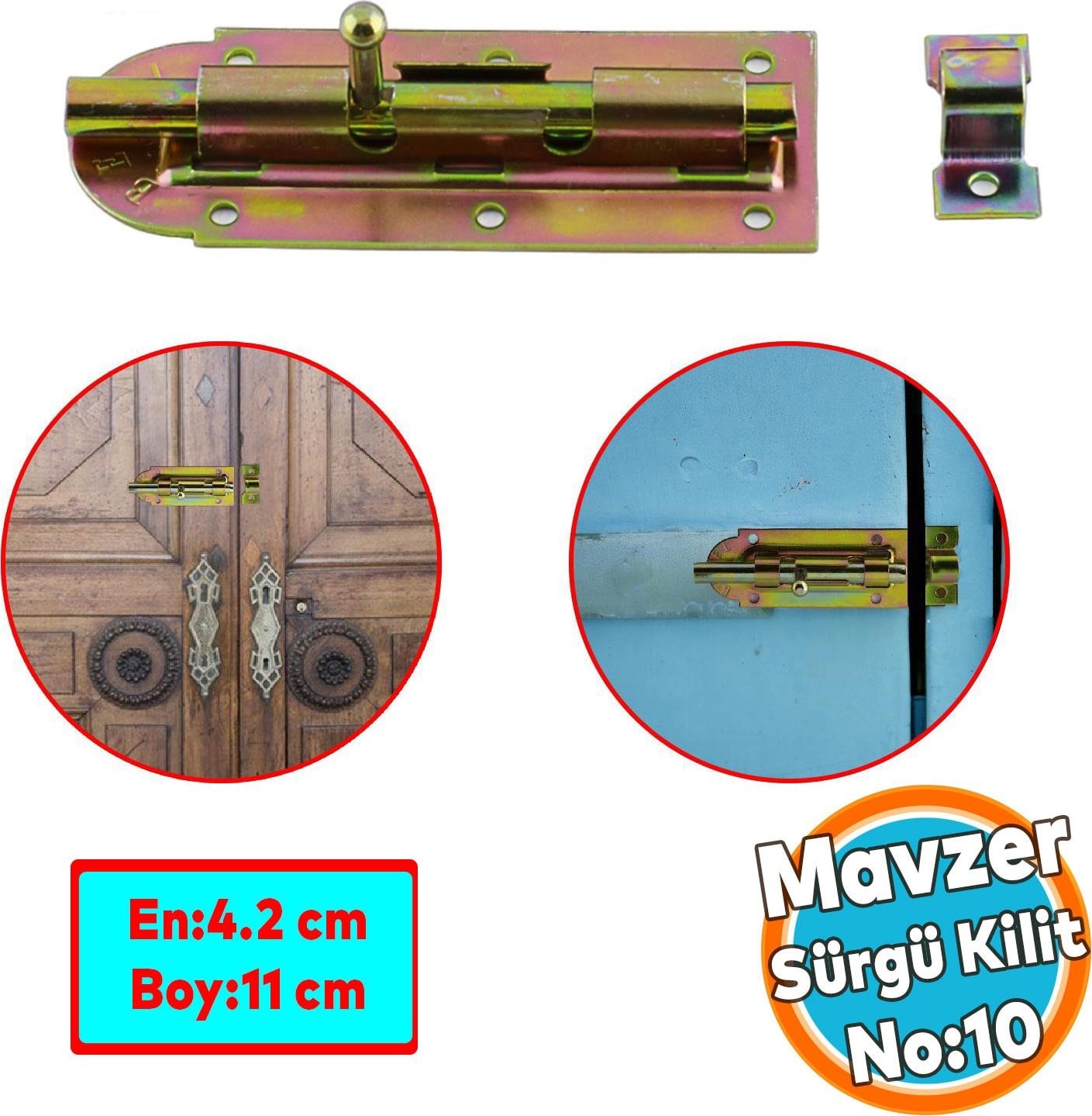 Mavzer Sürgü No:10 Kilit Kadmiyum 42X110 mm Kapı Pencere Emniyet Mandalı Kilidi