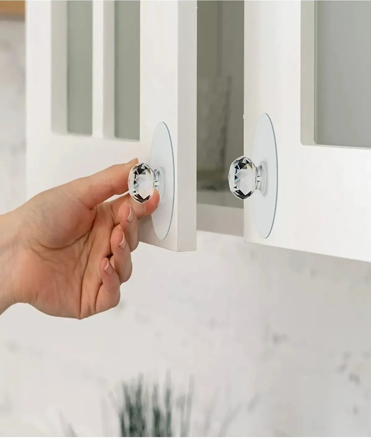 Şeffaf Kristal Başlıklı 2'li Yapışkanlı Kulp Dolap Çekmece Kulp Tutacak Askı