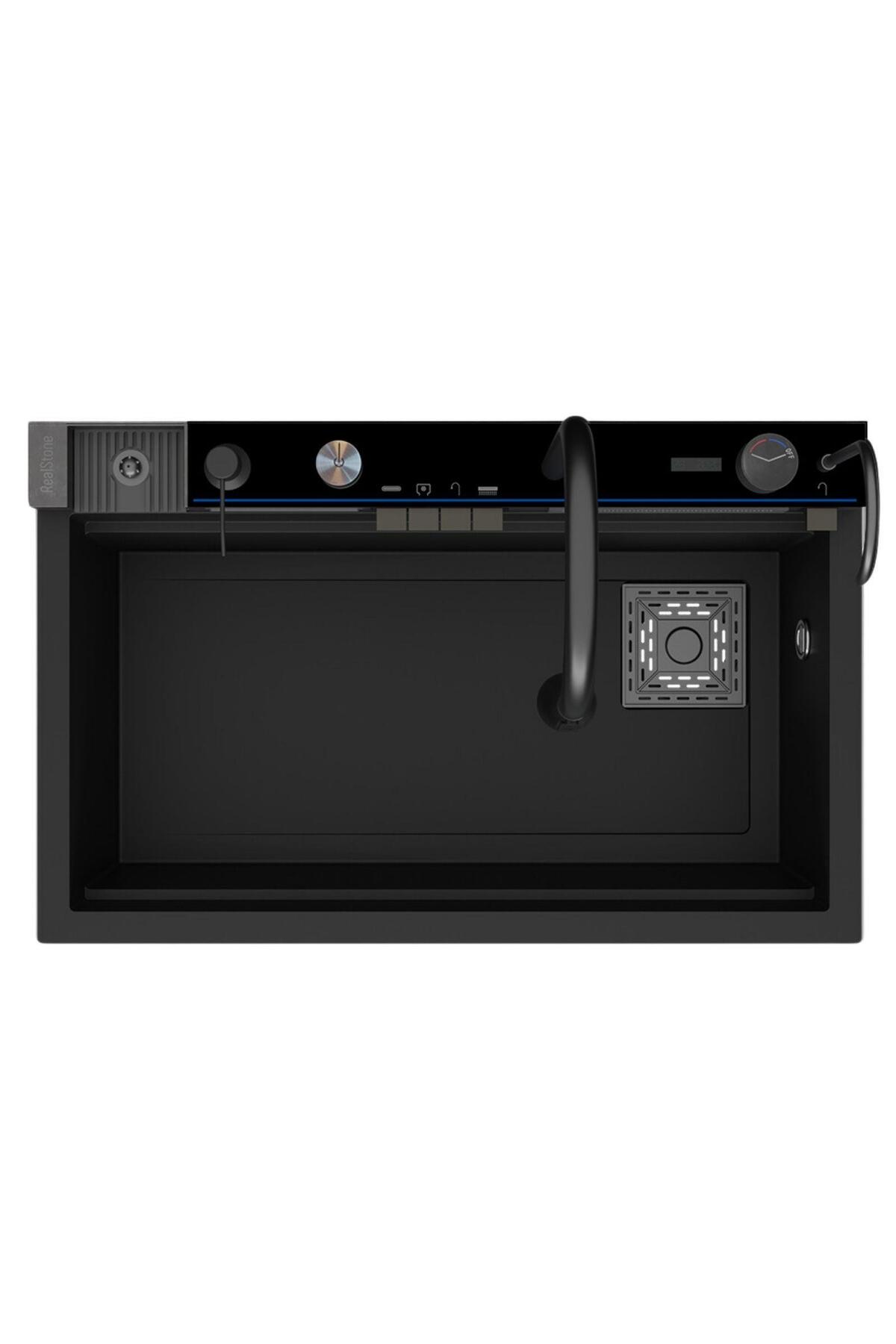 Real Stone Victoria Granit Akıllı Eviye Seti Siyah 75.5X47 cm