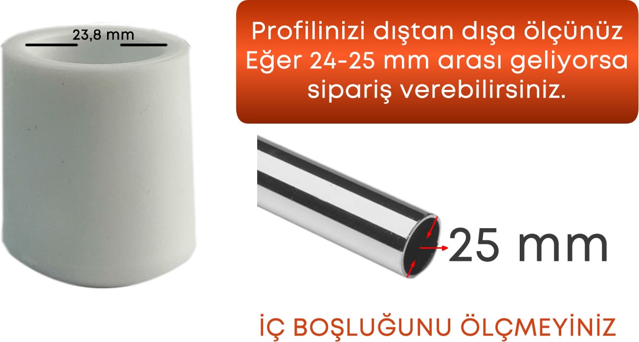 25 mm Pvc Sandalye Profil Ayak Pabucu Sessiz Yumuşak (4 Adet)