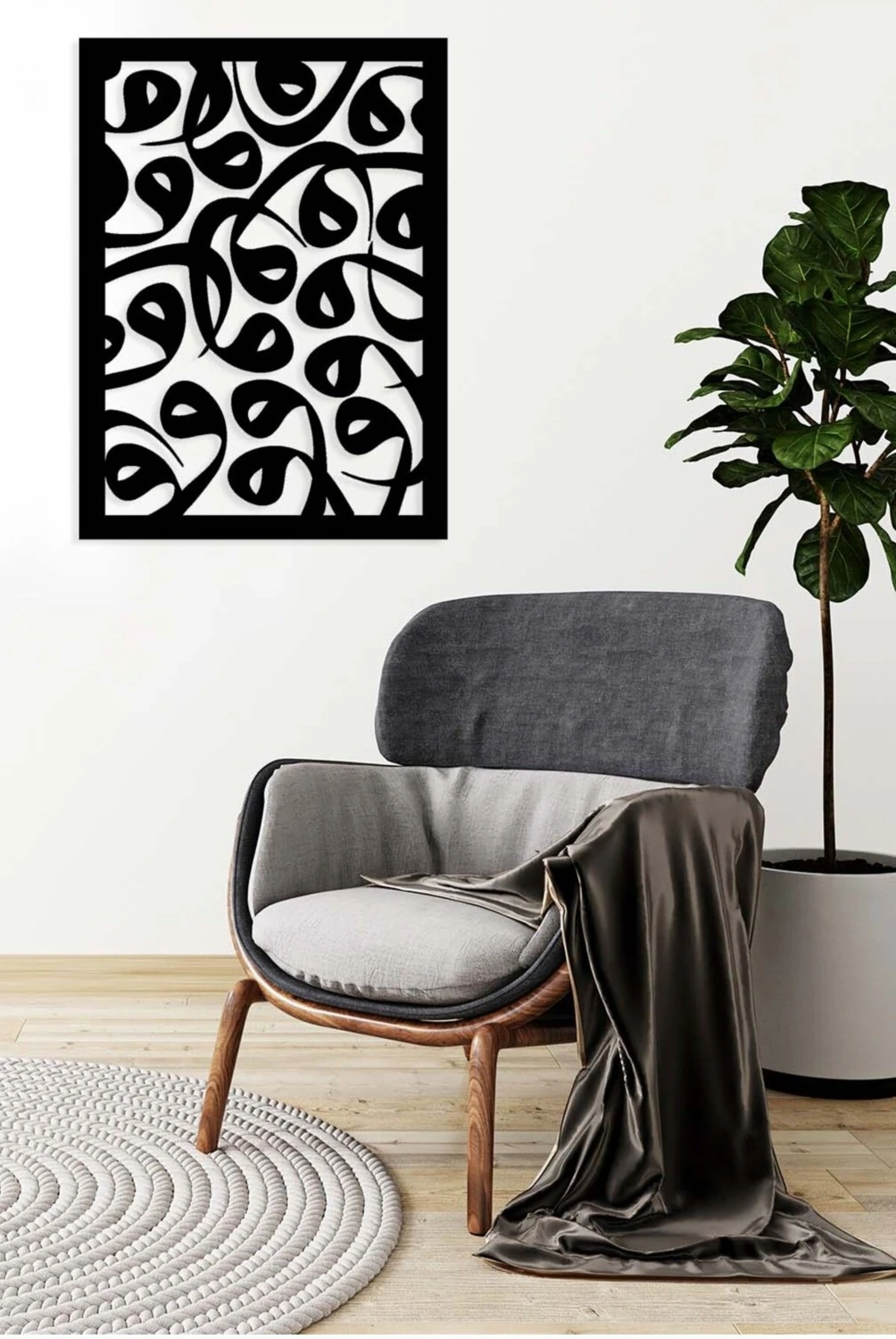 -Vav Harfi Islami Metal Tablo - Islami Ev Dekorasyonu - Dini Duvar Tabloları - 70 X 52 - Cm - Sıyah-Islm-077