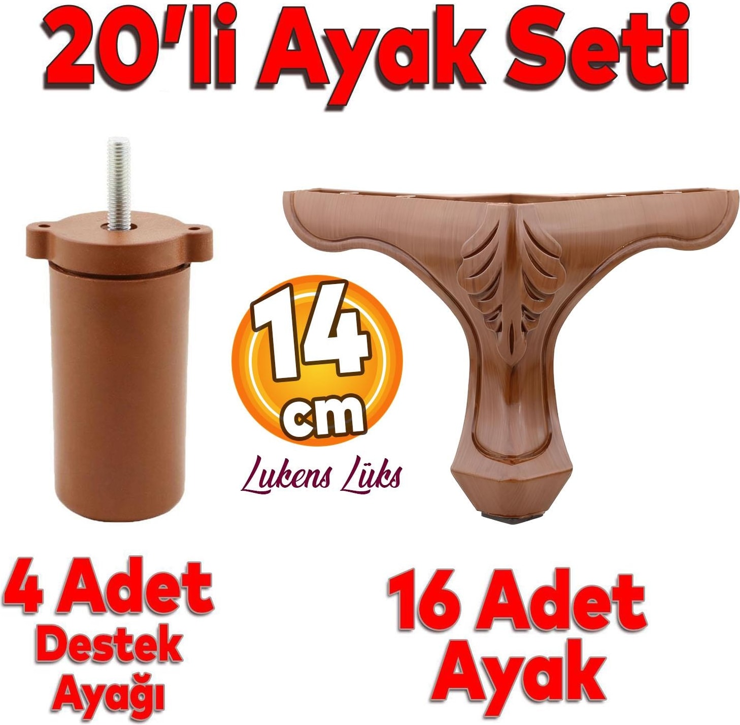 20'li Set Lukens Lüks Mobilya Koltuk Kanepe Tv Ünitesi Destek Ayağı 14 cm Ahşap Desenli Ayakları