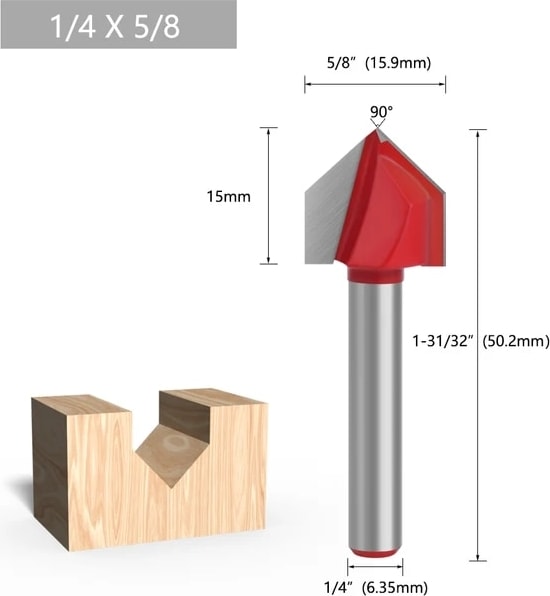 6.35X15.9MM Lavıe 6mm 1/4 Sap 90 V Tipi Planya Kesici Oyma Kanal Açma Araçları Yönlendirici Bit Seti Emniyet Freze Kesiciler (Yurt Dışından)