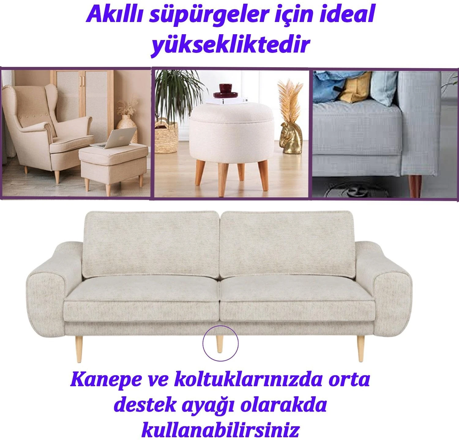 8 Adet Ahşap 12 cm Dolap Mobilya Koltuk Kanepe Destek Ayağı - Konik M8 Civatalı