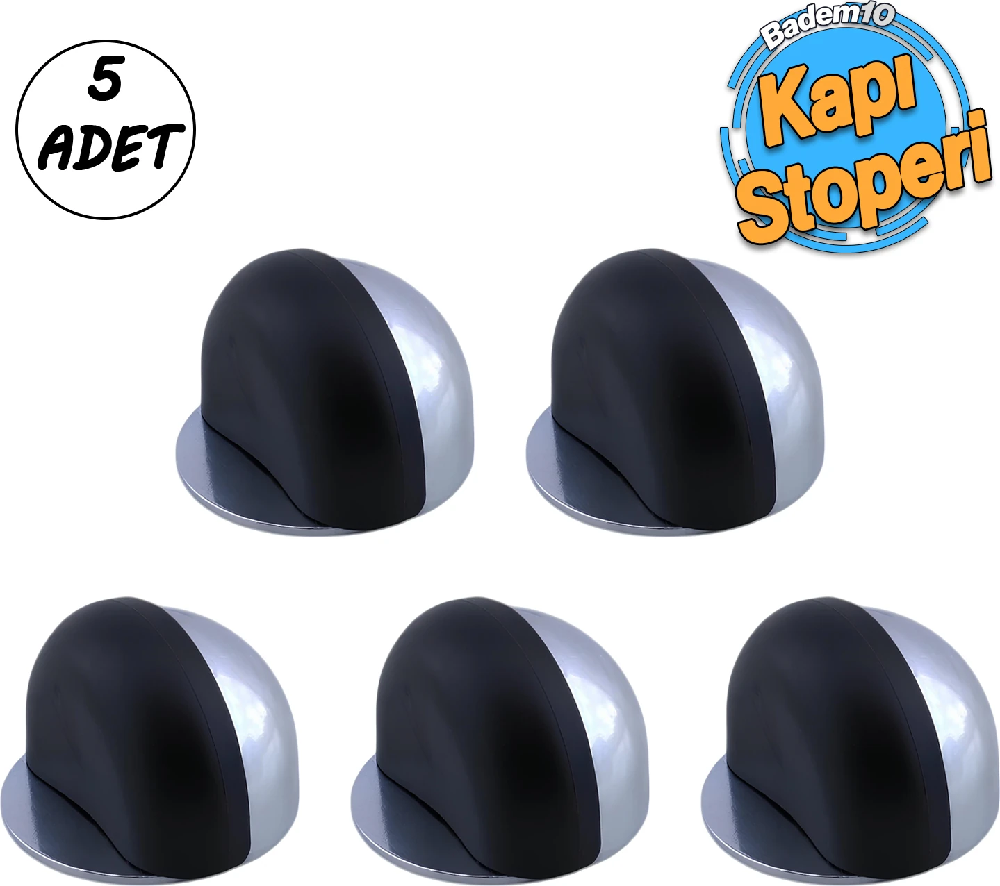 Yarımay Kapı Stoperi Tamponu 5 Adet Vidalı Metal Ağır Kapı Stopu Hızlı Durdurucu Tutucu Krom Gümüş