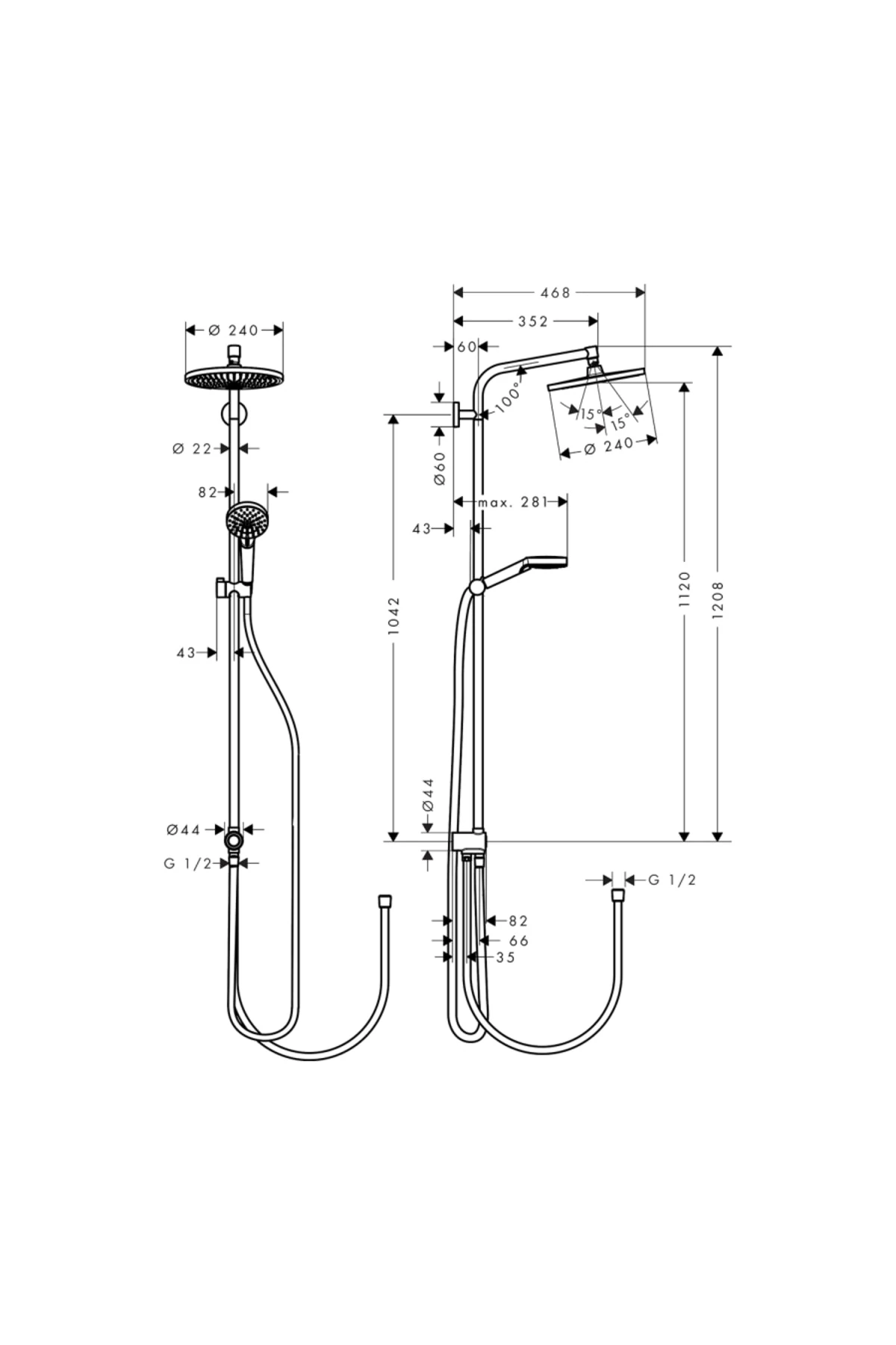 Crometta S duş Kolonu 240 1 Jet, Ecosmart, 9 Lt/dk, Reno - 27270000