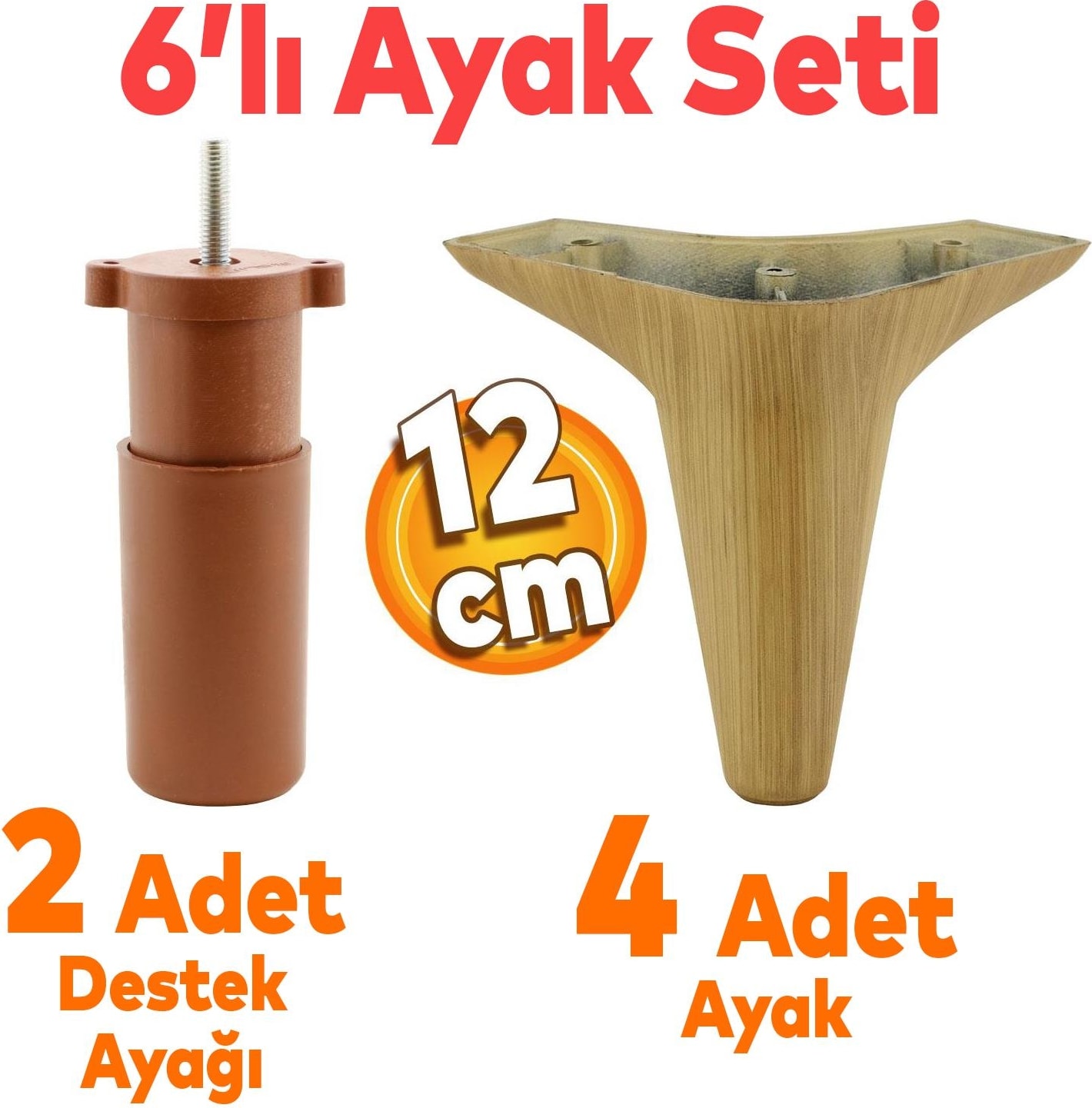 Aspen 6'lı Set Mobilya Tv Ünitesi Çekyat Koltuk Kanepe Baza Destek Ayağı Ayakları 12 Cm Açık Ceviz