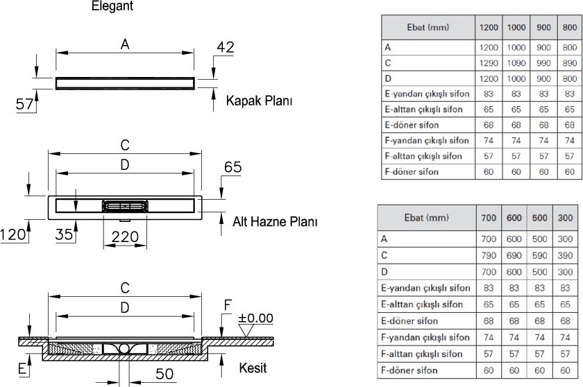V-Flow Elegant 59980235000 Duş Kanalı, Yandan Sifon, H:60, 60 cm, DK 100, Mat Krom