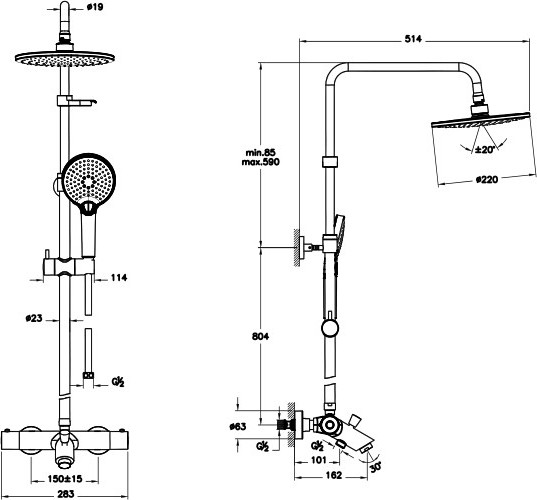 AquaHeat Joy 220B A47208 Termostatik Banyo Sistemi, Krom