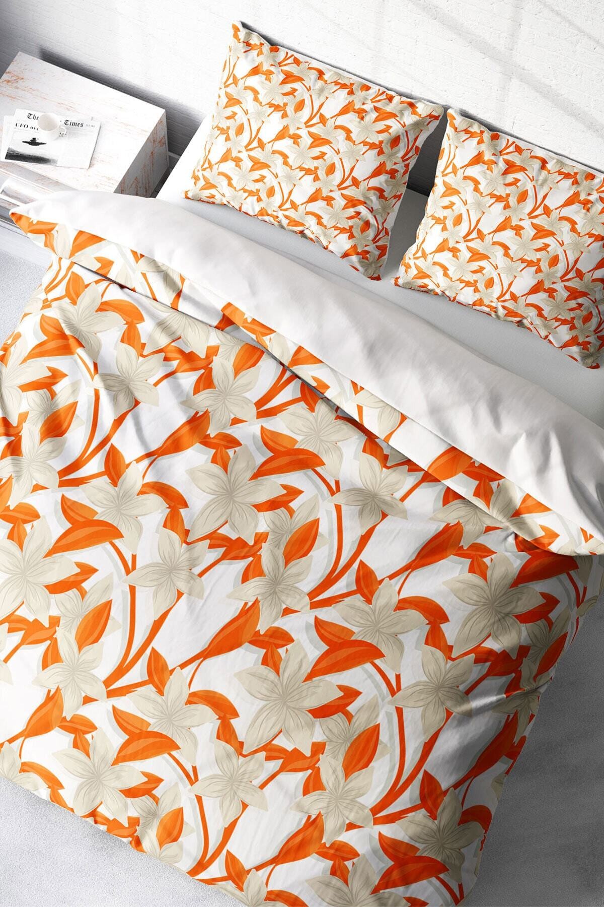 Kıng Sıze Orange 3d Pamuk Saten Çift Kişilik Nevresim Takımı 220x240cm