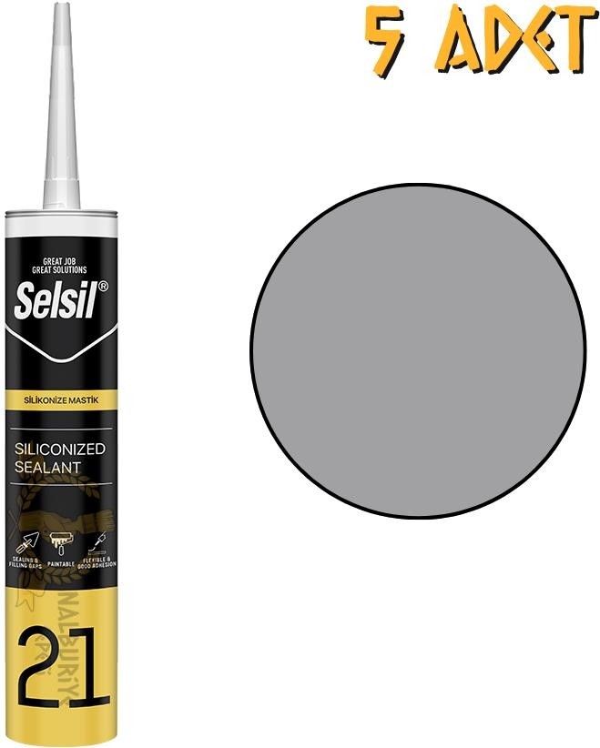 Silikonize Mastik Gri 500 Gr. - 5 Adet