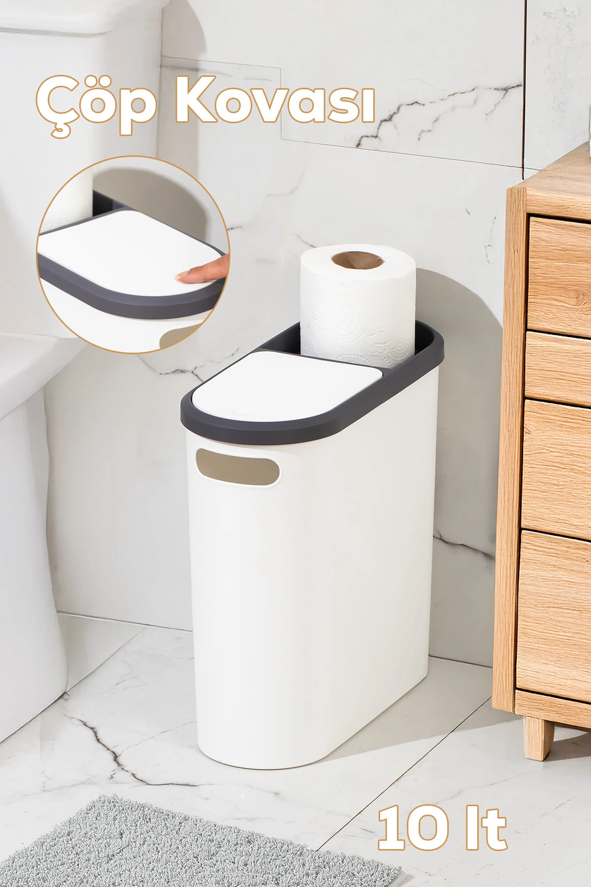 M-325 Çöp Kutusu Banyo Mutfak Çöp Kovası Kapaklı Banyo Çöp Kovası 10 Lt