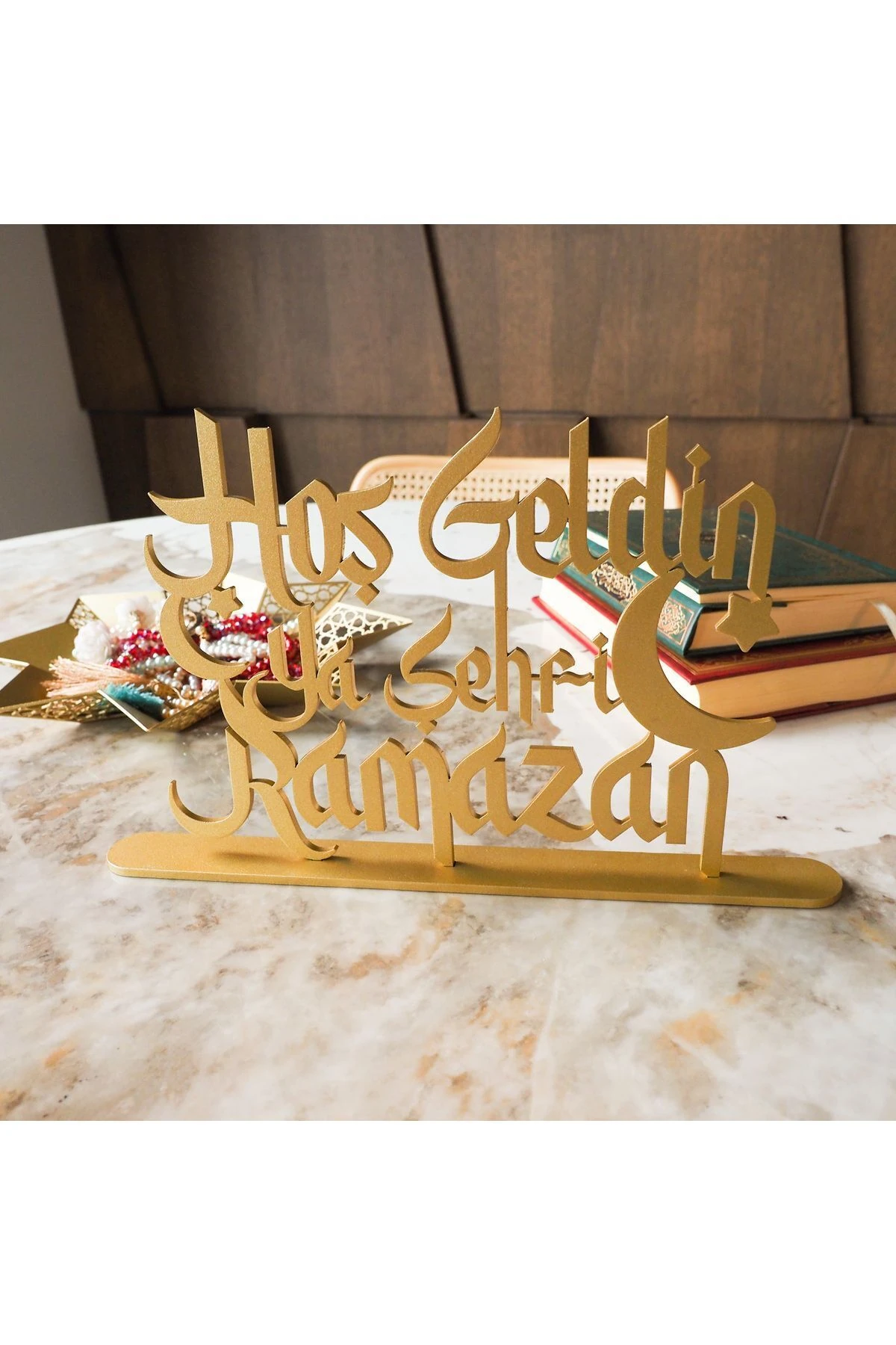 Hoş Geldin Ya Şehri Ramazan Metal Masaüstü Islami Dekor - 30x19 Cm - Ramazan Süslemeleri - Wamh129