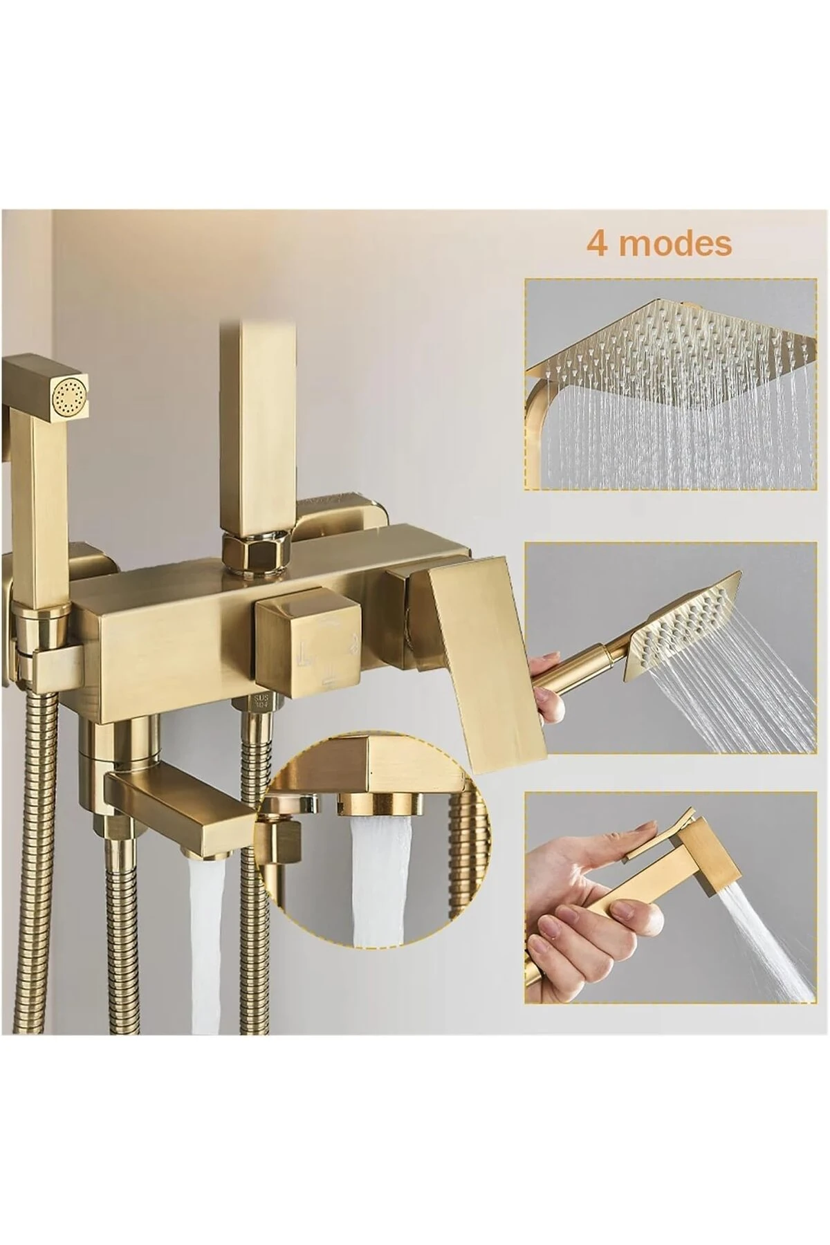 Gold Duş Seti Robot Yağmurlama Tepe Duş Seti  30x30cm Büyük Tepe Duş Başlığı 4'lü Banyo Seti