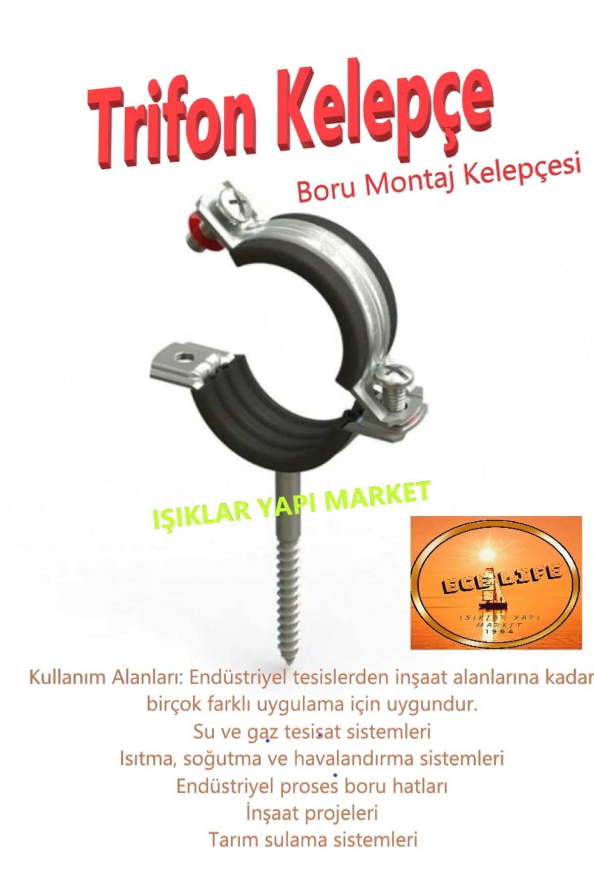 Boru Kelepçesi -Trifonlu Kelepçe -Doğalgaz -Uzun Tip - ½'' (Pk.İçi/Ad.: 2Adet)