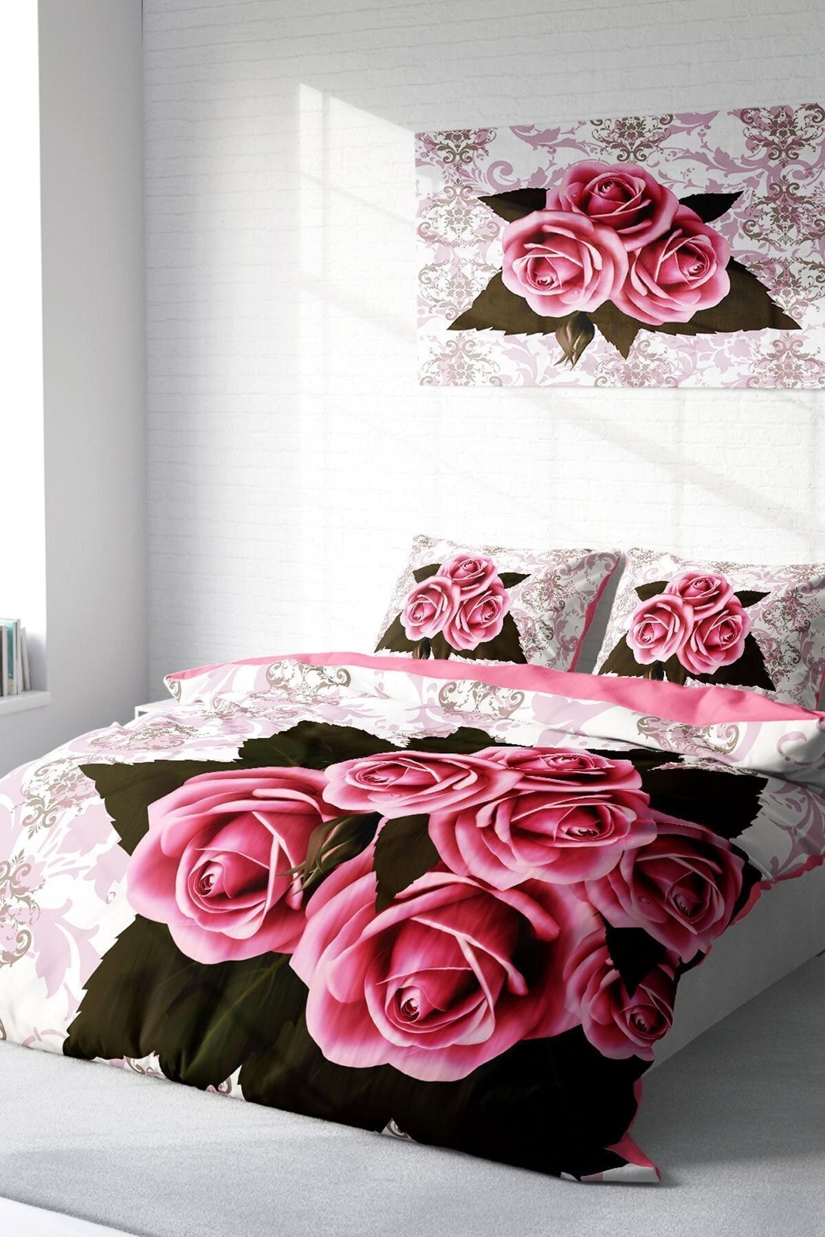 Çift Kişilik Nevresim Takımı 6100 Pamuk Saten 3d Dijital Roses
