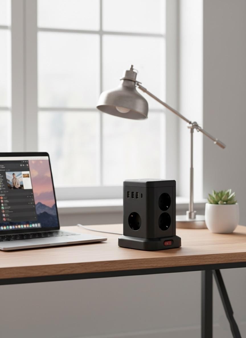 Akım Korumalı Priz Kablosuz Şarj Istasyonu 7x Soket 3x USB 1xtype-C Kablolu Grup Priz Çoğaltıcı