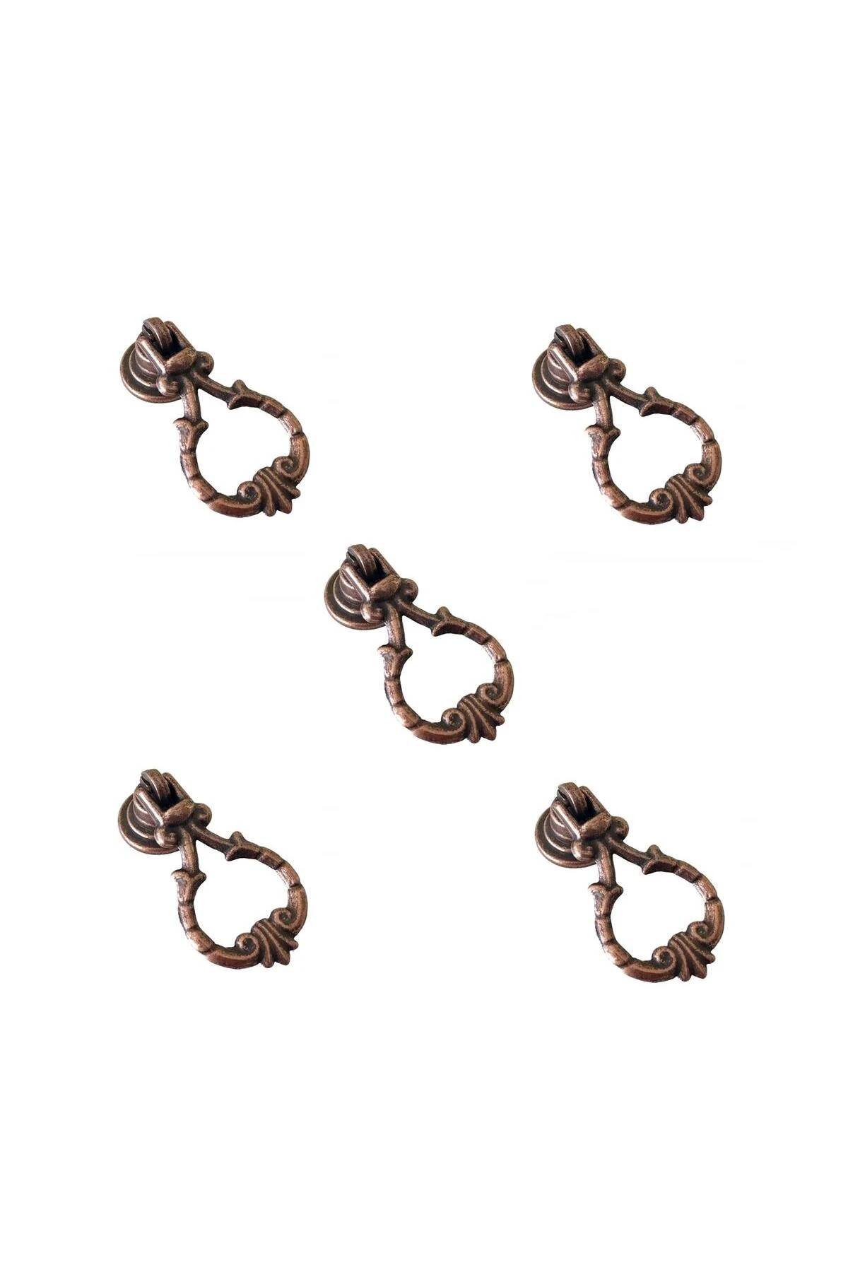5 Adet Çiçekli Sarkaç Eskitme Düğme Antik Bakır Mobilya Kulp