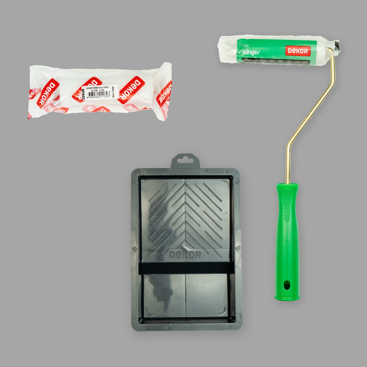 DEKOR Sünger 10 cm Rulo +  Boya Kabı +  Sünger 10 cm Yedek Rulo