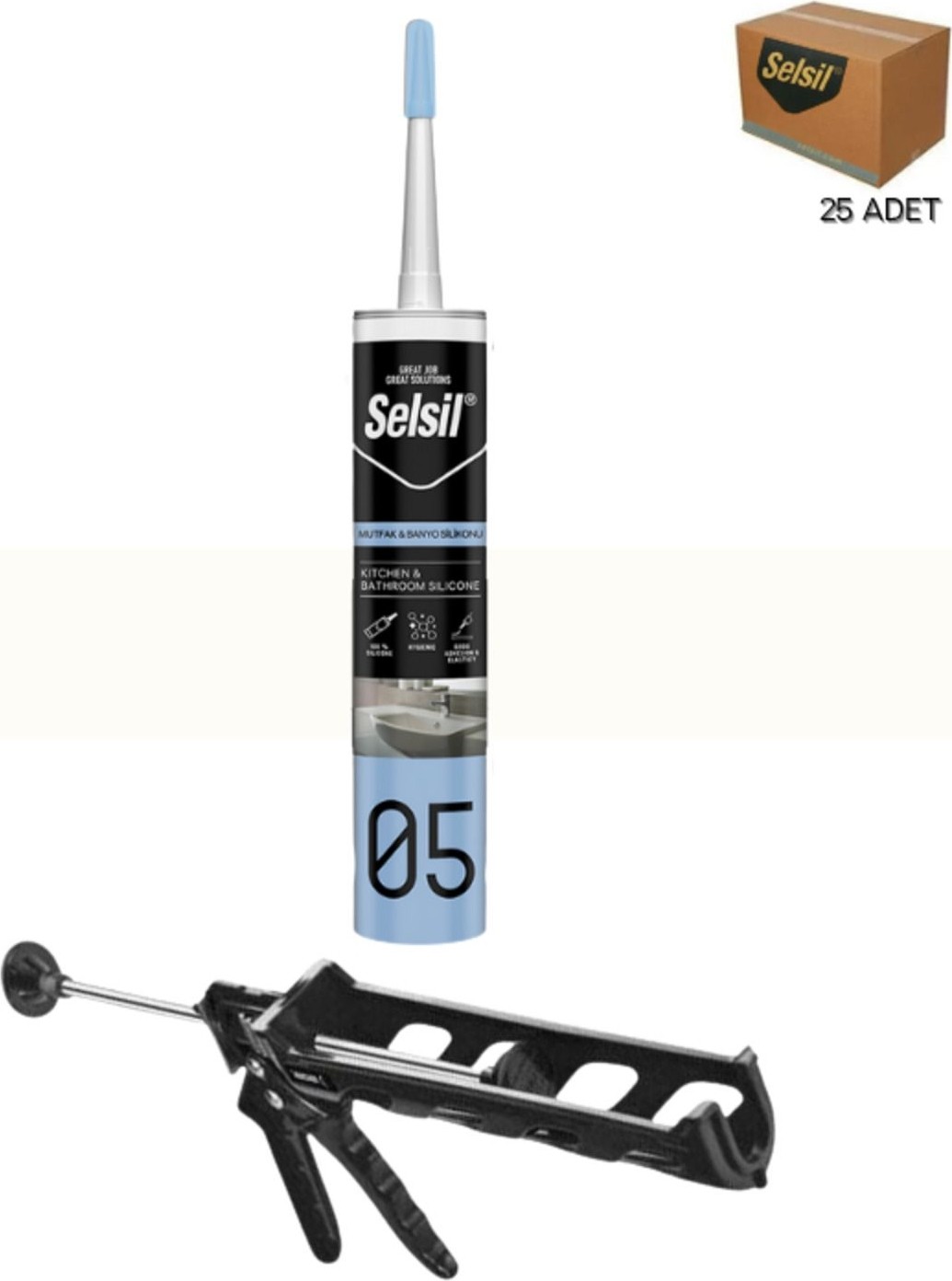 Duşakabin Silikonu Şeffaf 280 ml (25 Adet), Plastik Tabanca