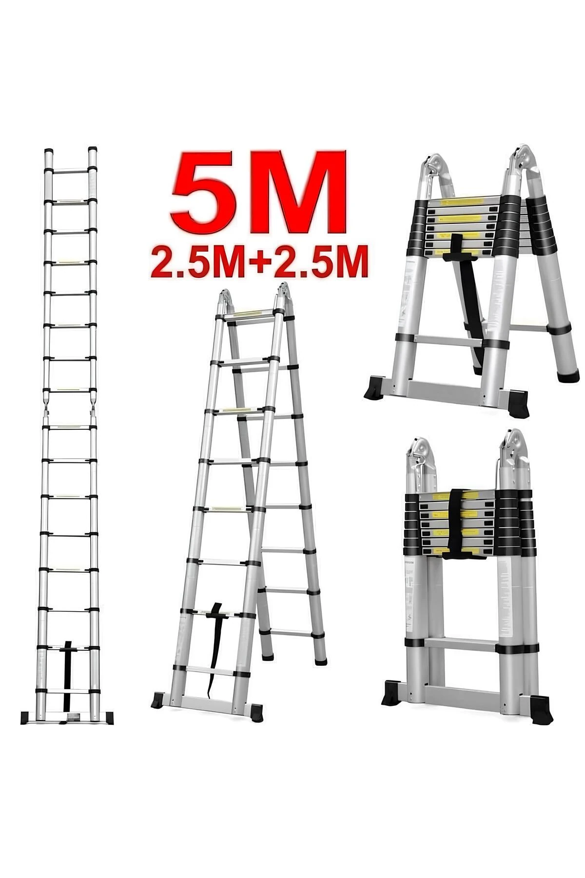 Çift Çıkışlı Teleskopik Merdiven, 5 metre, 8+8 basamak