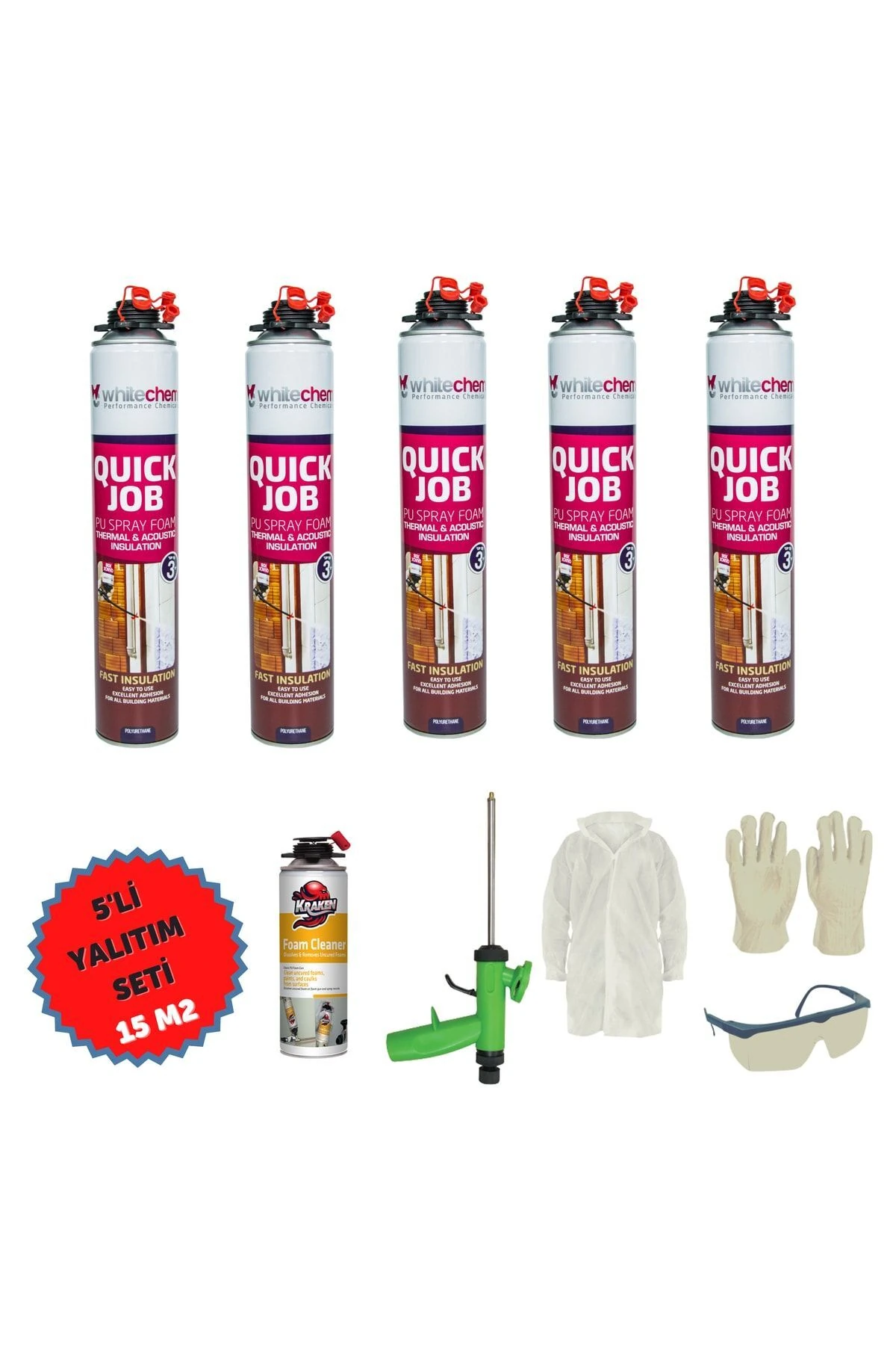 Yalıtüp Poliüretan Isı Ve Ses Yalıtım Köpük 5adetx930gr+1 Tabanca+1 Temizleyici Sprey