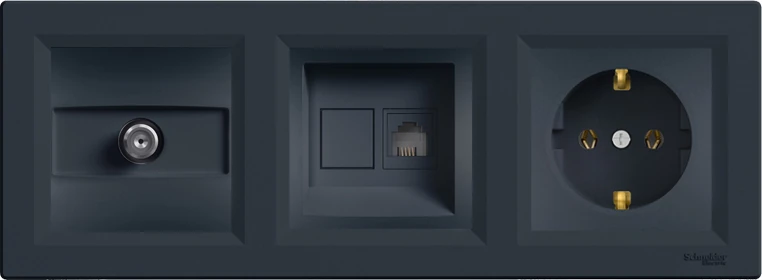 Asfora Antrasit Üçlü Set Tv Uydu Priz, Nümeris, Topraklı Priz