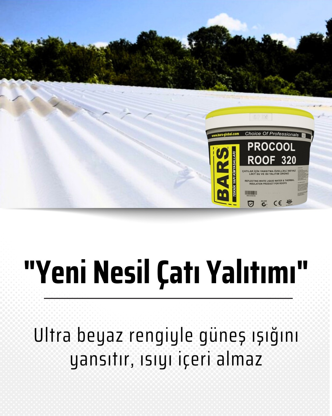 Isı ve Su Yalıtımlı Çatı Kaplama Boyası - Su Bazlı, Ultra Beyaz, Esnek, Procool Roof 320