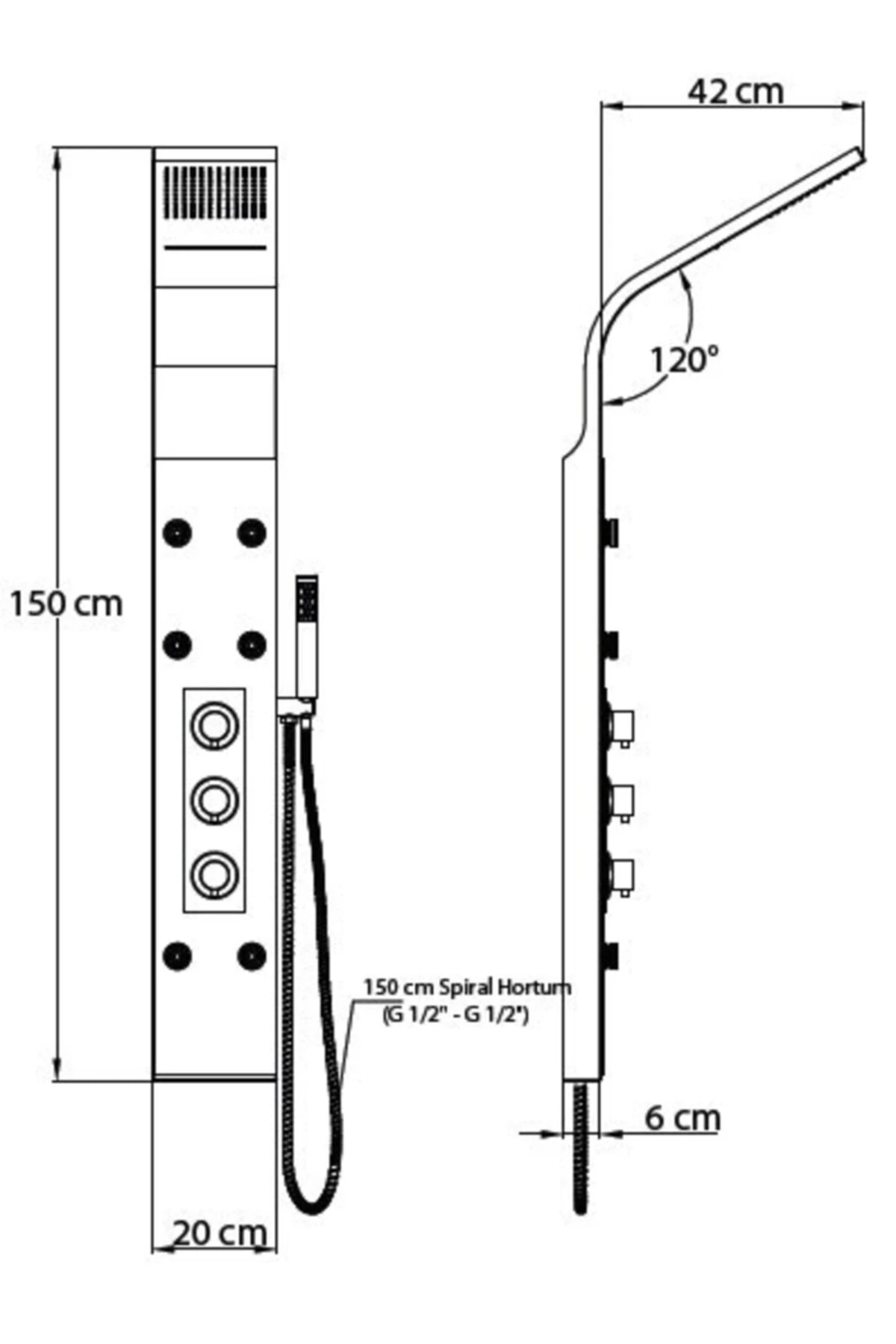 Duş Paneli Beyaz + Cam Yüzey Dsp07