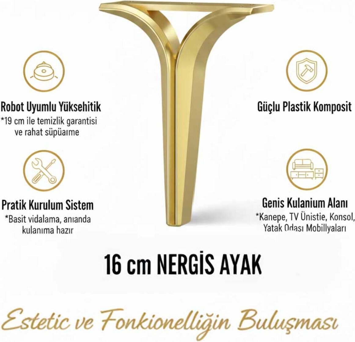 Nergis 16 cm Koltuk Yatak Odası Tv Ünitesi Konsol ve Sehpa Ofis Mobilyası Dolap Ayağı