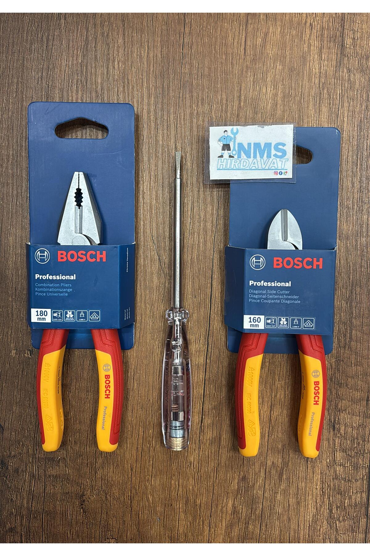 VDE 180 Mm Pense 160 Mm Yan Keski Seti İzeltaş Kontrol Kalemi Seti 1000 V NMS HIRDAVAT