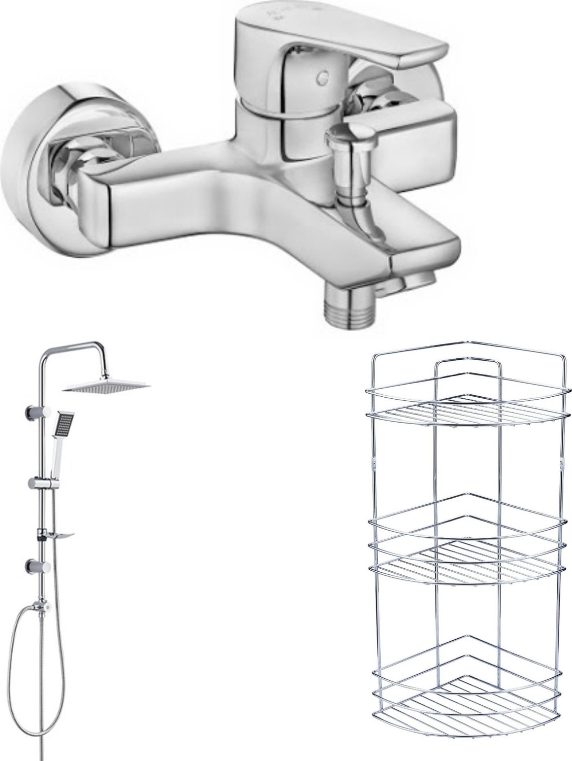 Eca Niobe Banyo Bataryası 482+Tema Quadro Tepe Duş Set+3 Köşe Raf