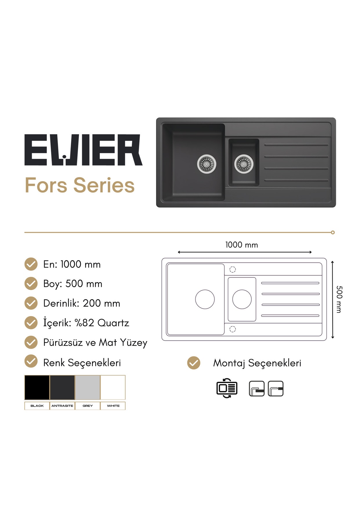 Granit Evye Fors Series Antrasite (ANTRASİT) - (1.5 Göz) - (100x50)