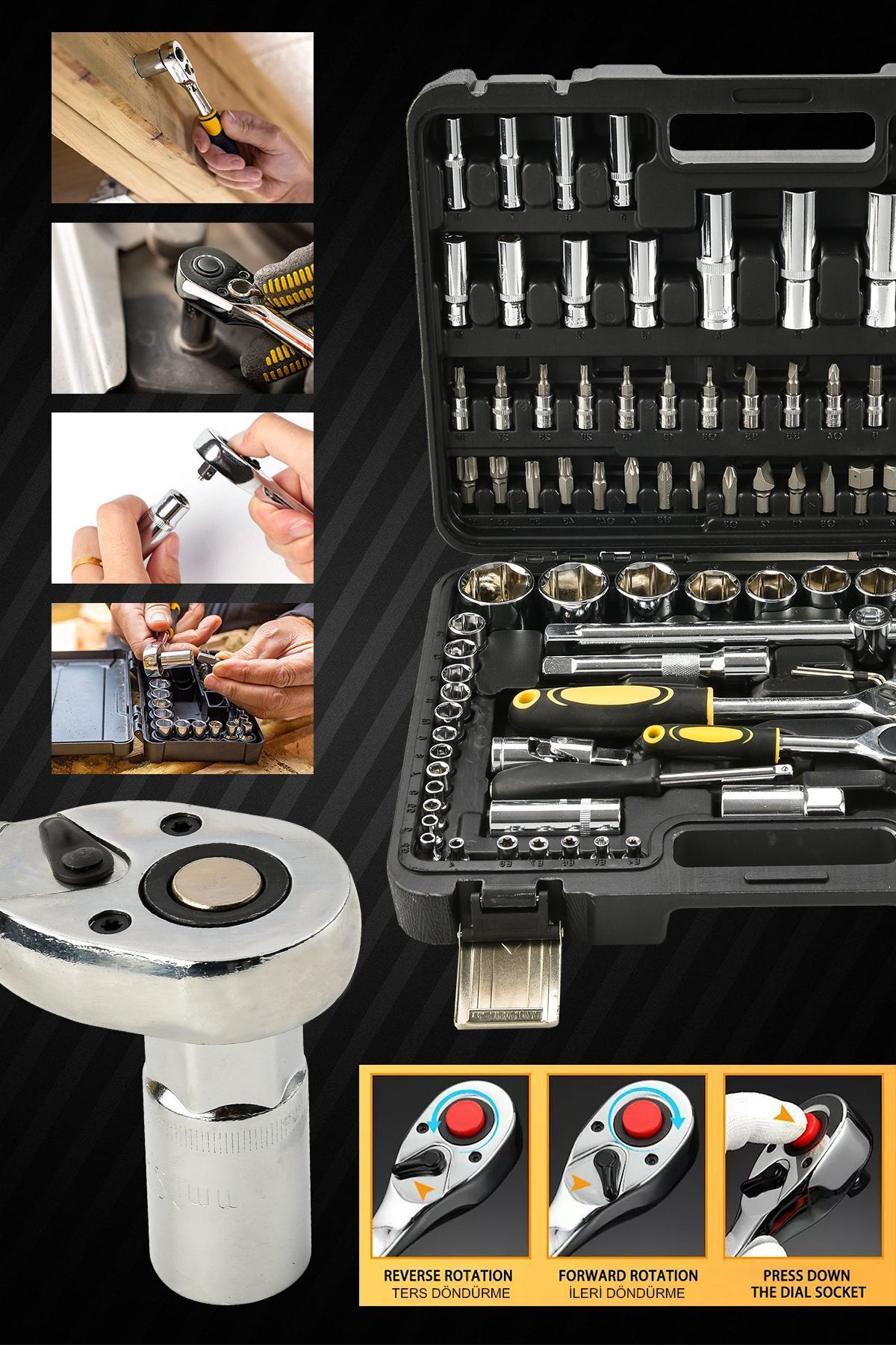 Korumalı Çelik Şanzuman2akülü Matkap 132 Pcs Crv Çeliği Profesyonel Parlak Lokma Takımı Hediyeli