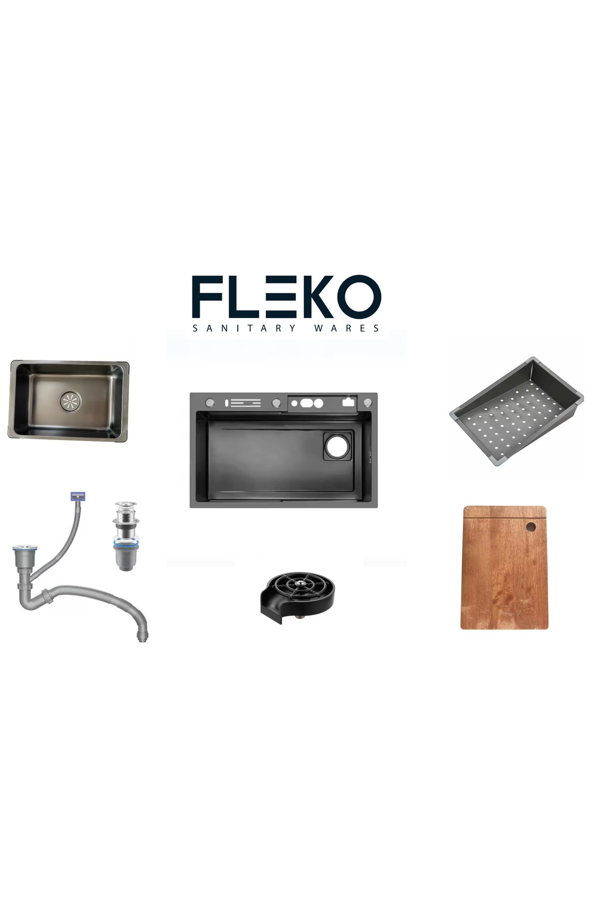 Fleko Teknolojik Akıllı Spiral Oynar Başlıklı Mutfak Eviye Batarya Seti(KOMPLE SET)