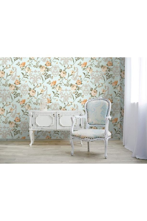 Seven Çiçek Açan Güller Ve Damask Desenli Duvar Kağıdı (16,5m2)