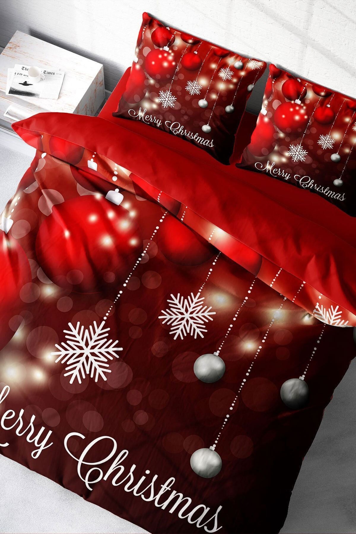Yılbaşı Nevresim Takım %100 Doğal Pamuk Noel Çift Kişilik Crystal