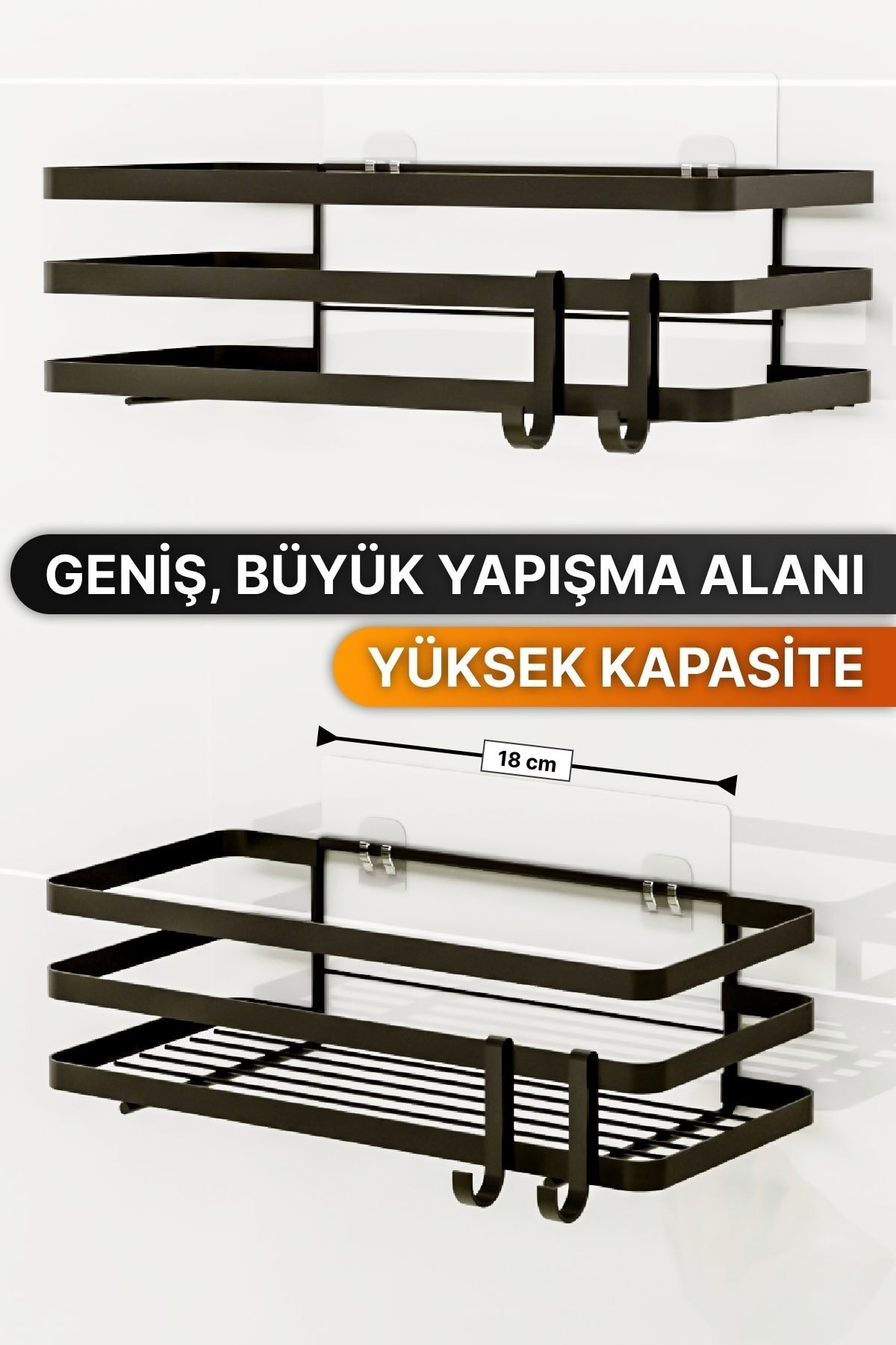 Banyo Düzenleyici Şampuanlık Sabunluk 2 Li Set Lamalı Yapışkanlı 4 Askılı Duş Rafı Organizer