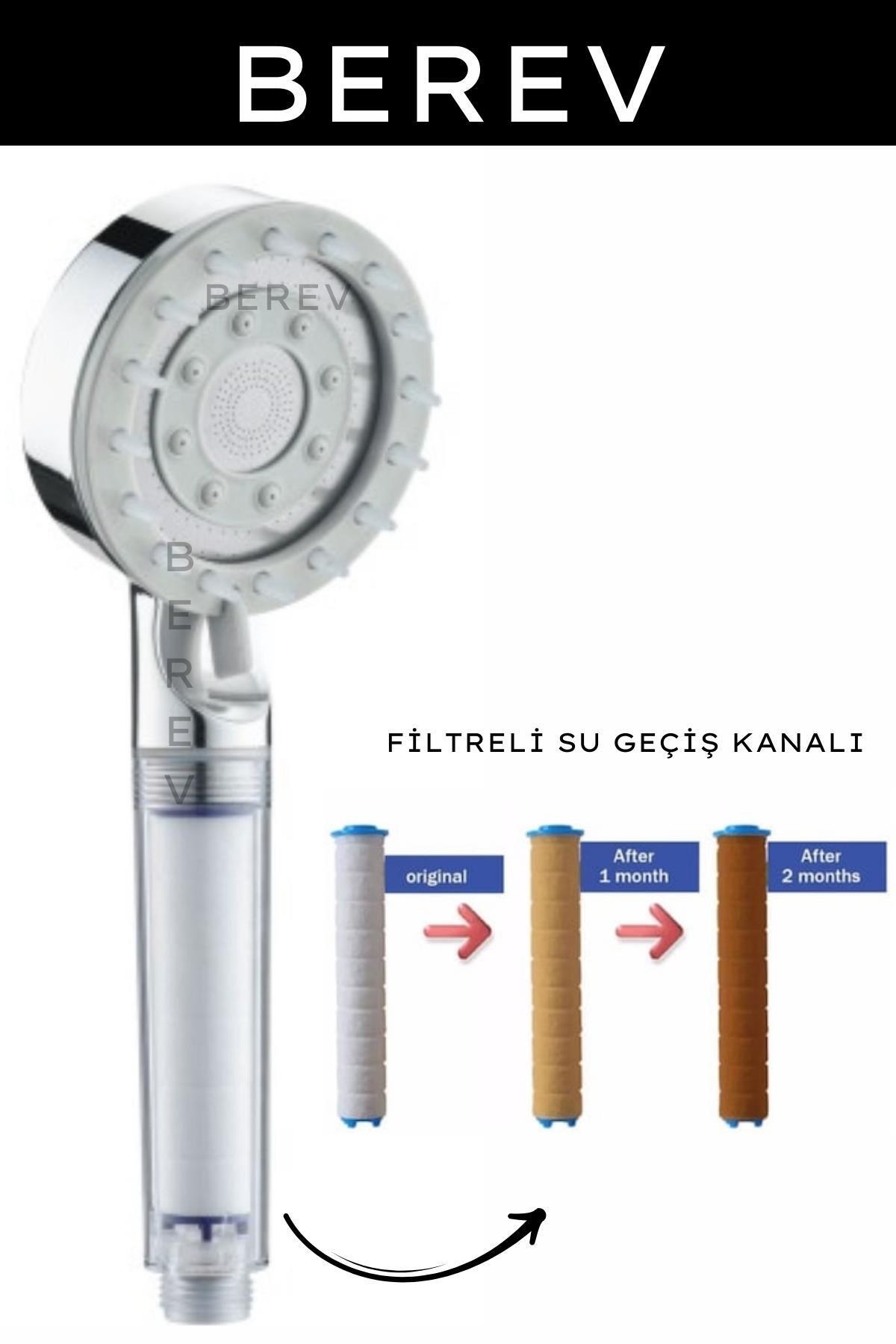 Masajlı Masaj Başlı Filtreli Kireç Önleyici 5 Fonksiyonlu Banyo Duş Başlığı Kaliteli El Duşu 2 Adet